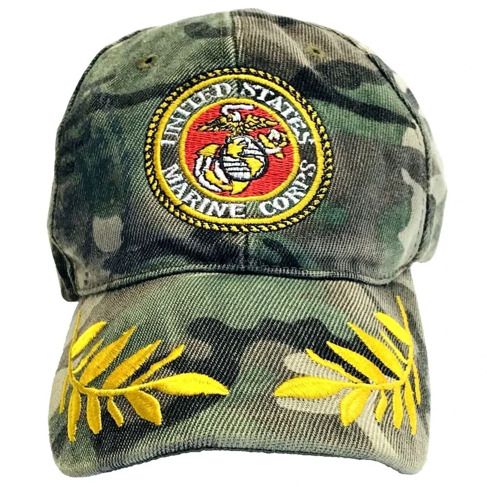 USMC Marine Corp Cap Vintage Camouflage RARE Officer Leaf StrapBack Vietnam Cotn
